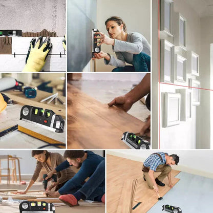 Nivelador láser Pro 4 en 1 en uso, proyectando línea láser