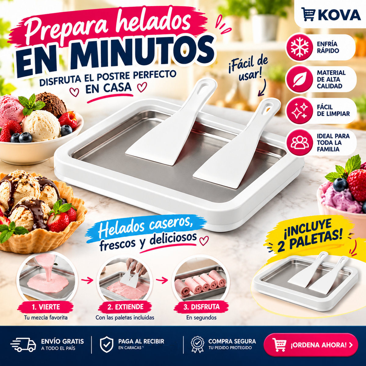 🍦 Bandeja Mágica para Helados en Rollos – Prepara Helados Caseros en Minutos