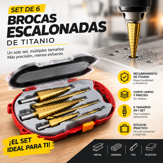 Set de 6 Brocas Escalonadas de Titanio