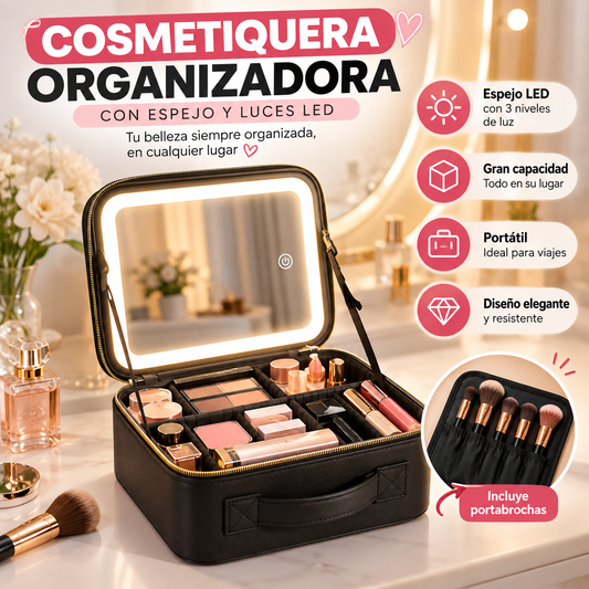 Cosmetiquera Organizadora con Espejo y Luces LED
