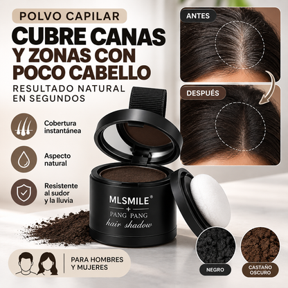 Polvo Capilar Instantáneo 2X1 – ¡Cubre Canas y Zonas con Poco Cabello!