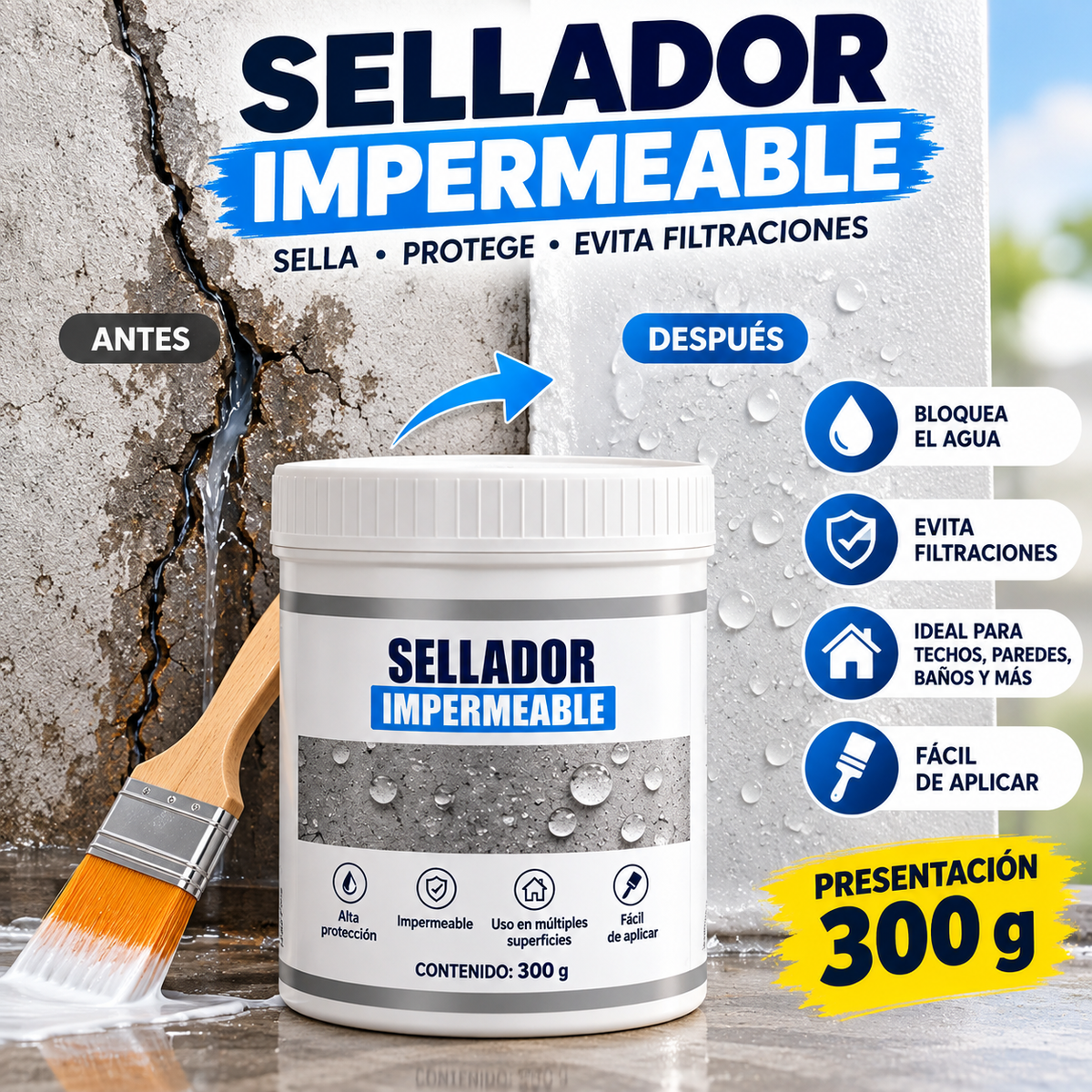 💧 2x1 GEL SELLADOR IMPERMEABLE 300 gr